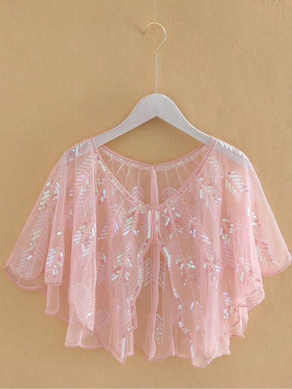 Pink Sequin Mesh Capelet Top